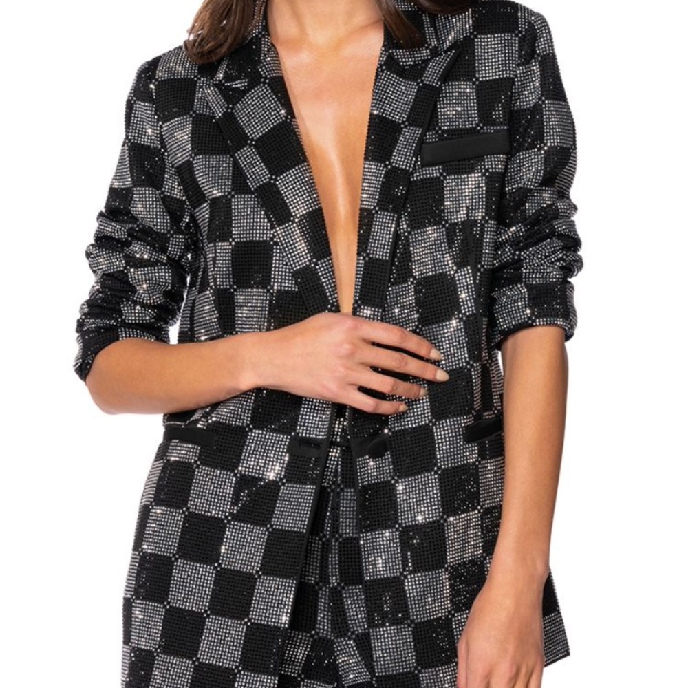 AKIRA Checkered Rhinestone Blazer